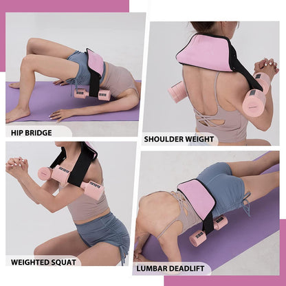 hip-thrust-belt-glute-bridge-pad-butt-workout-dumbbells-kettlebells-lunges-reverse-squat-muscle-activation
